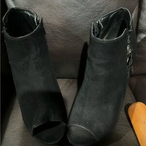 Black Peep-Toe Ankle Boots